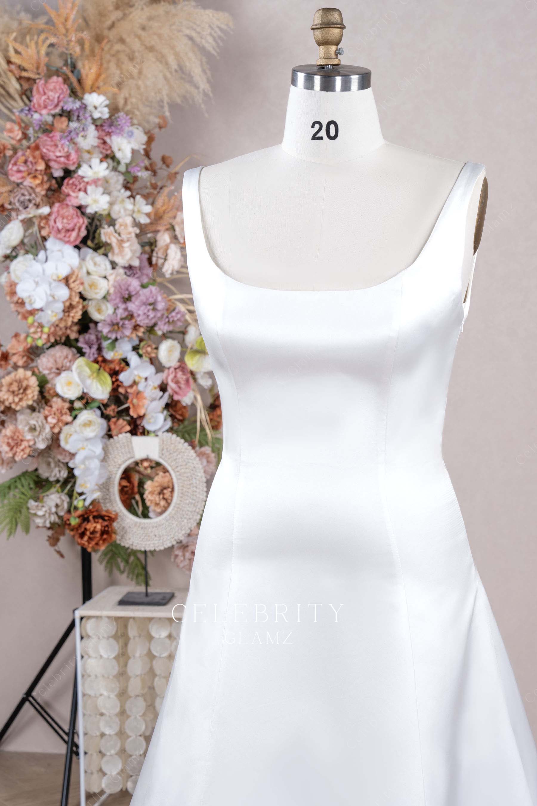 white scoop neck wedding dress