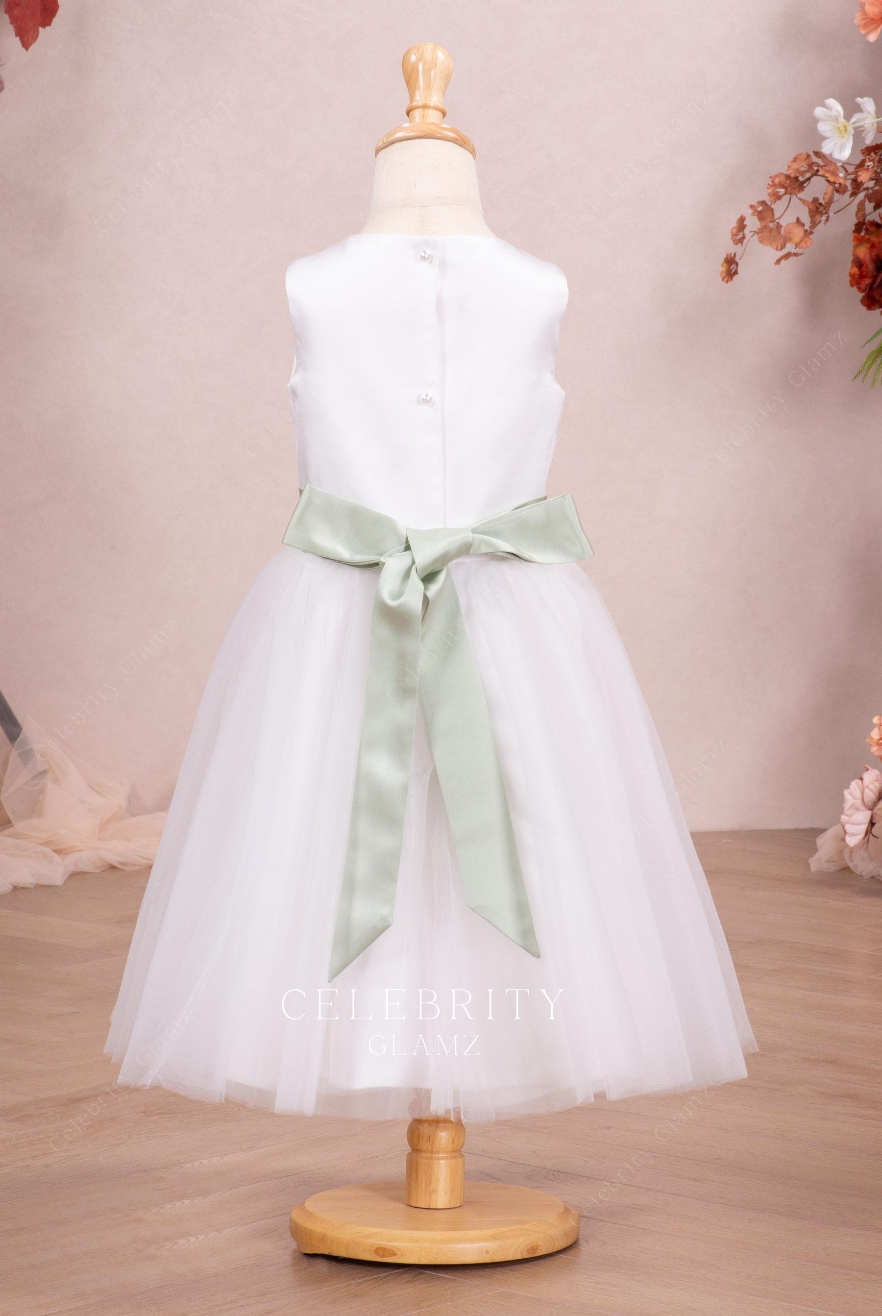 white tulle ankle length flower girl dress