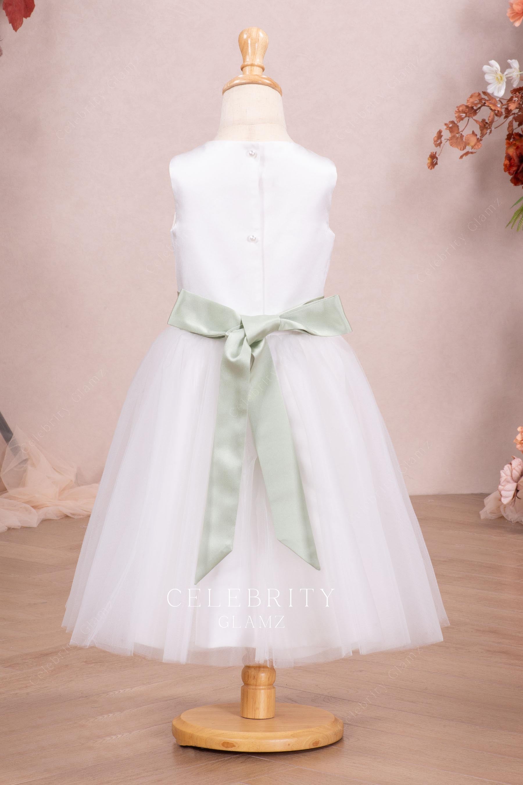 white tulle ankle length flower girl dress