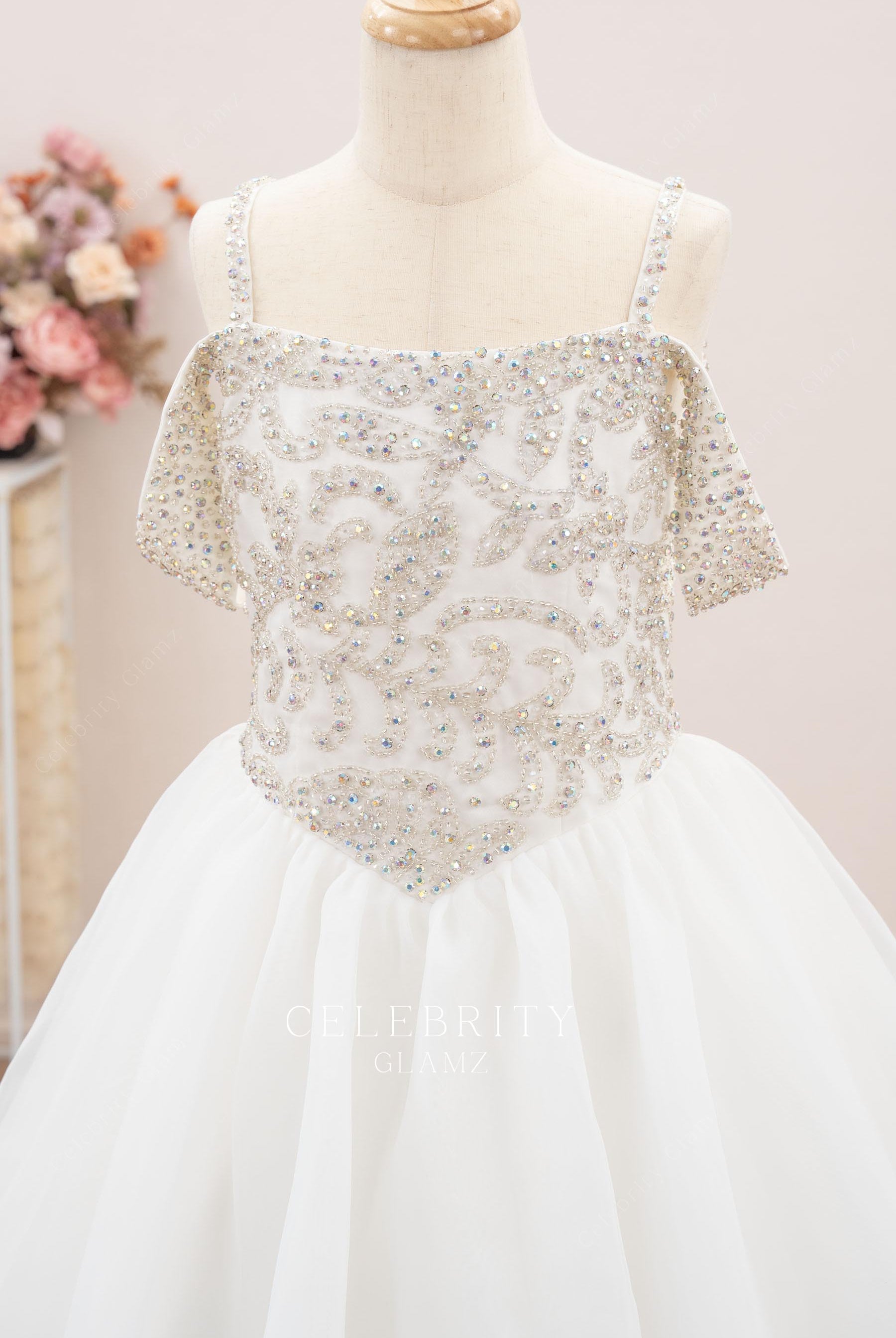 white v neck pageant dress