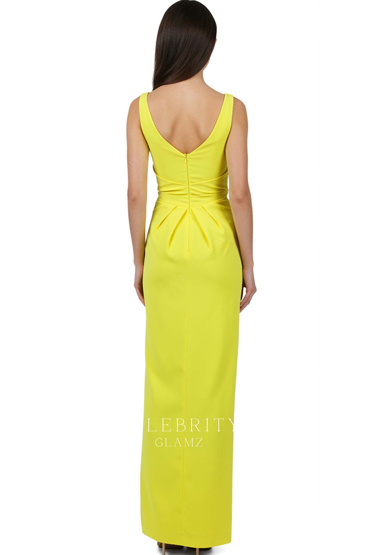 yellow v back bridesmaid dress