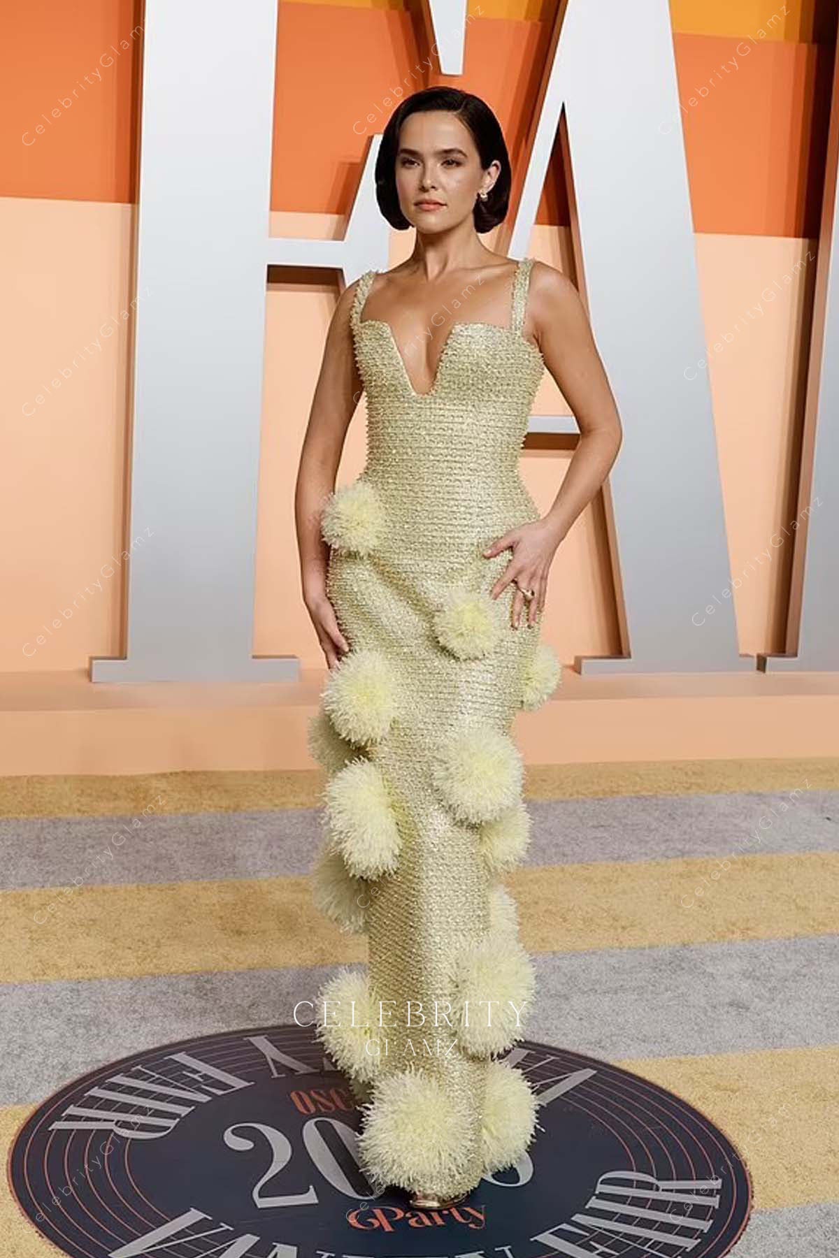 Zoey Deutch daffodil 2025 Vanity fair party floor length dress