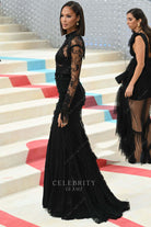 2023 met gala Joan Smalls illusion sleeves dress