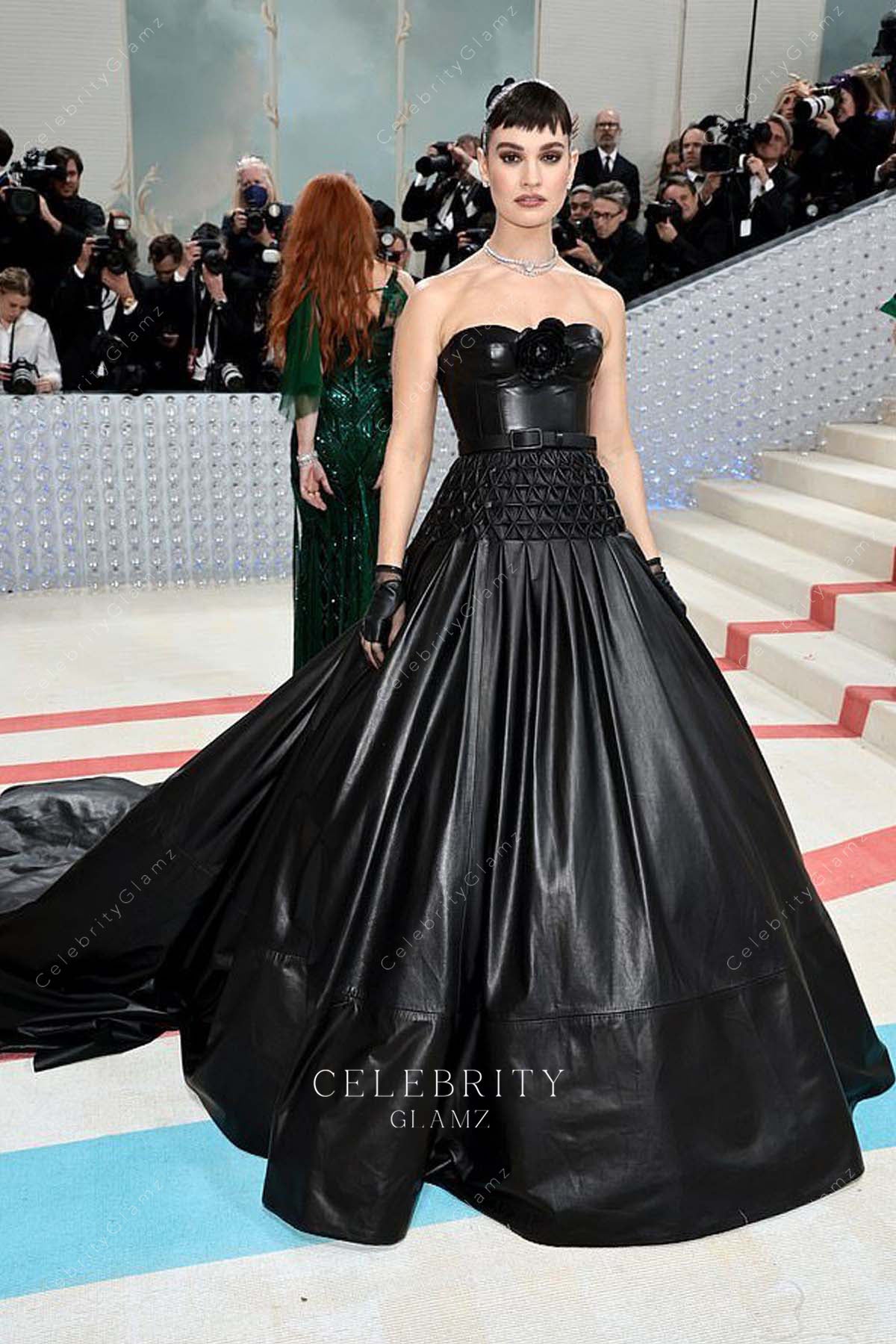 2023 met gala Lily James strapless dress