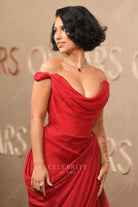 2025 Oscars red carpet Raye drop sleeves dress