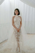 2025 Selena Gomez illusion lace bridal dress