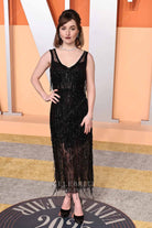 2025 Vanity fair party Kaitlyn Dever black tassels dress