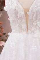 3d floral plunging neck wedding dress