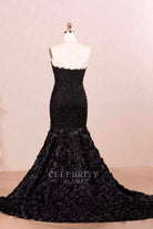 3d rose chapel train prom dress