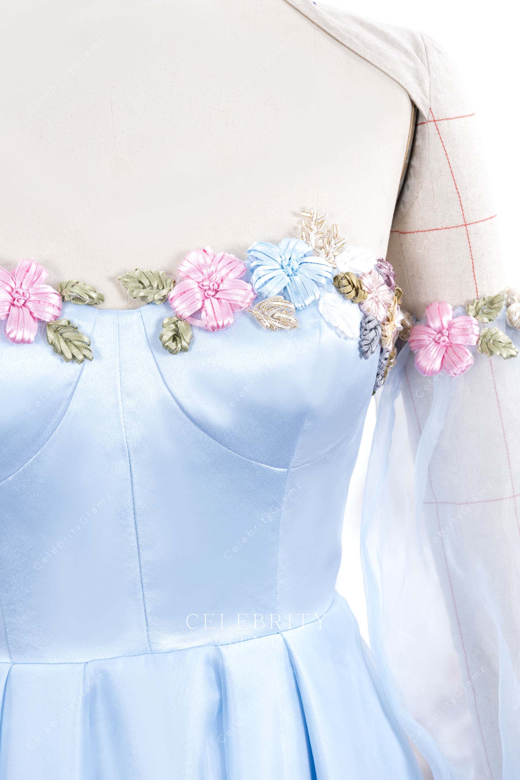 3d floral neckline formal gown