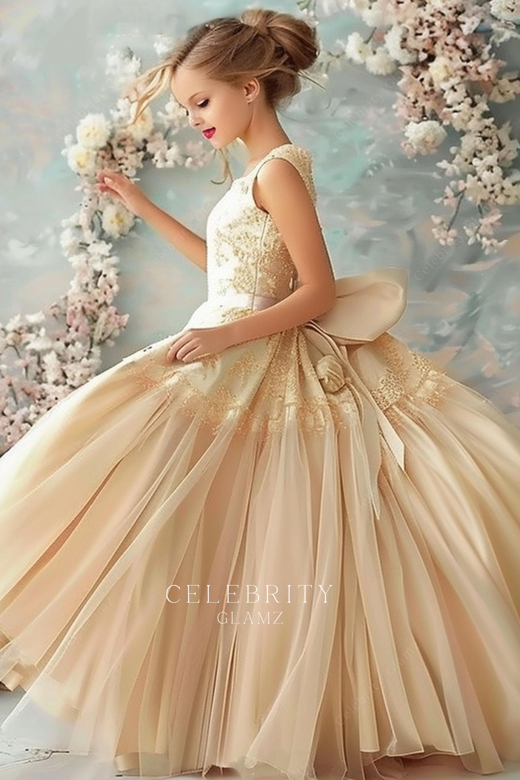 A line bowknot flower girl dress