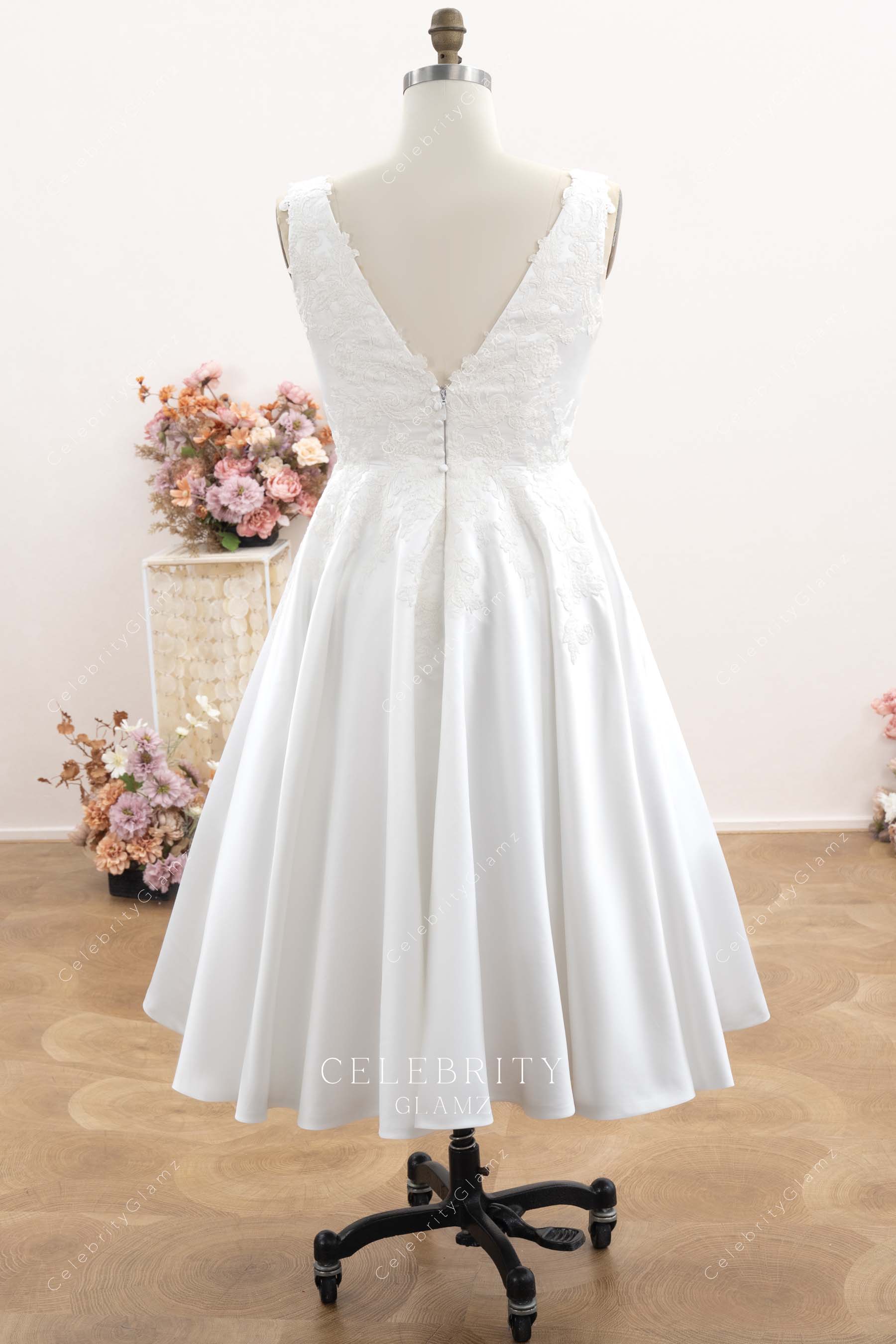 a line tea length bridal dress