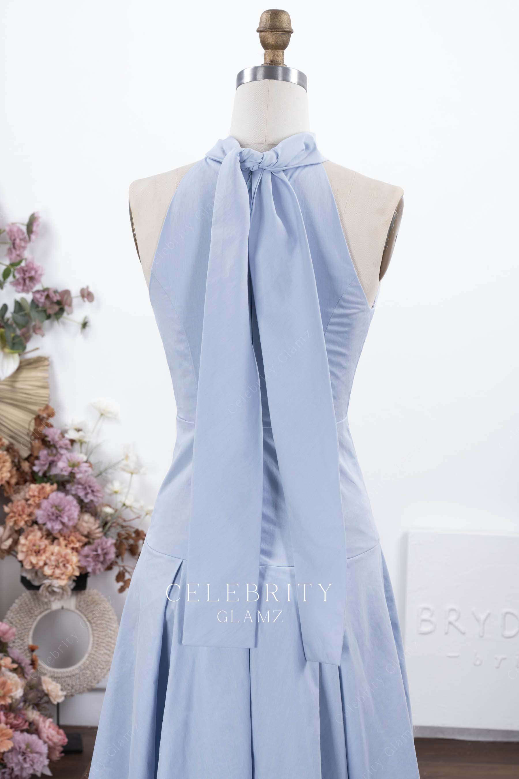 blue sleeveless formal dress