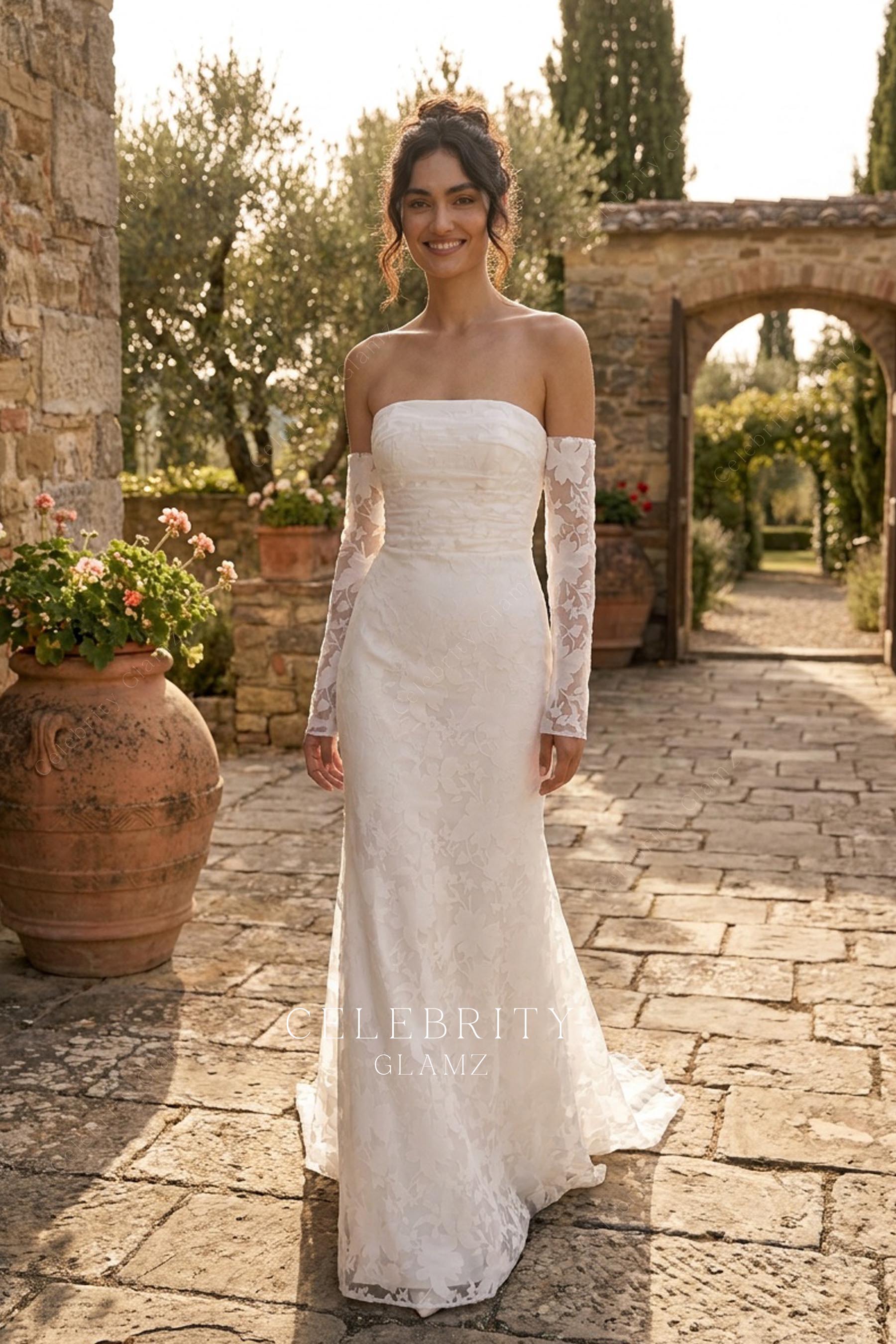 burnout velvet long sleeve wedding dress