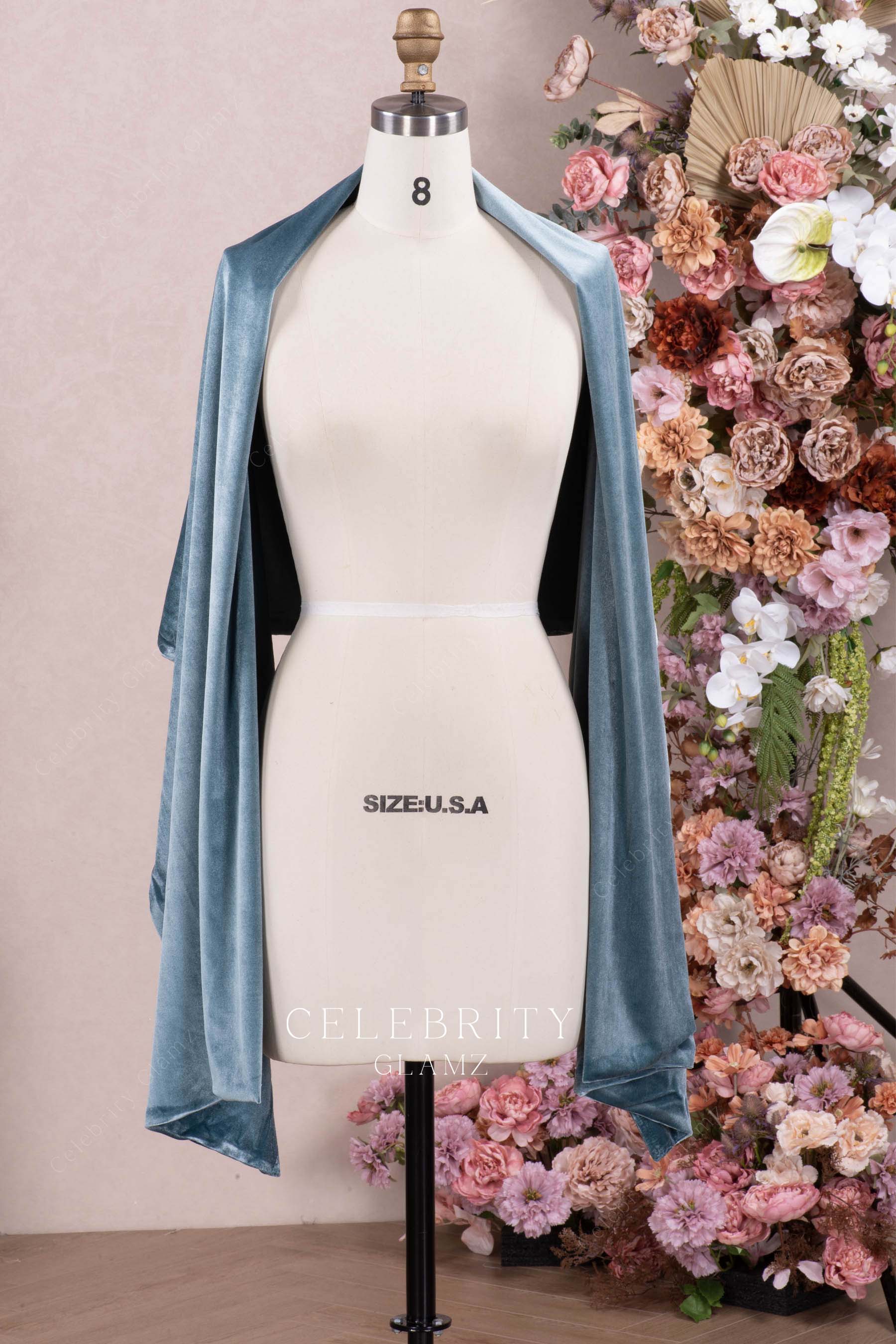 dusty blue velvet party shawl