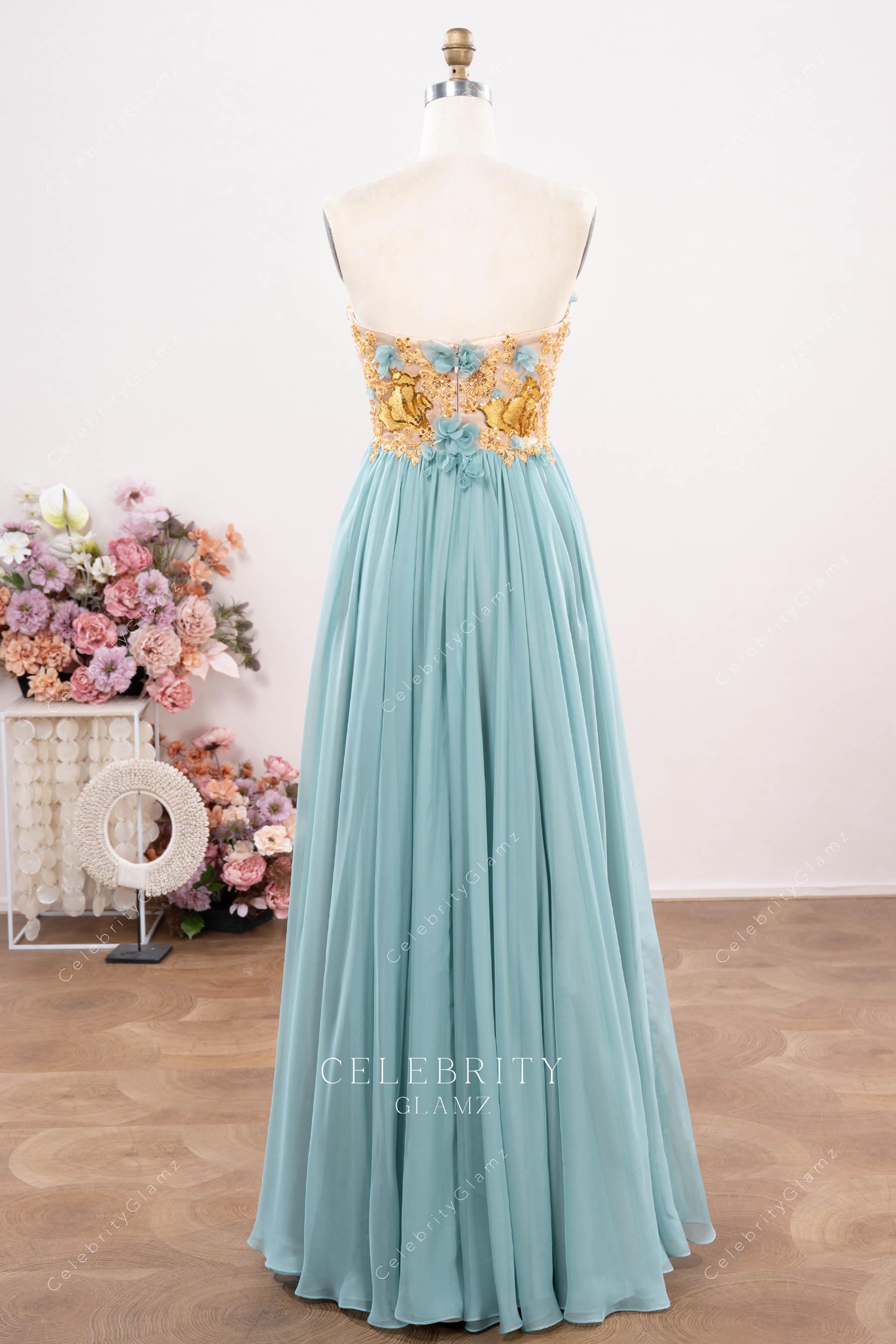 ice blue floor length formal dress 