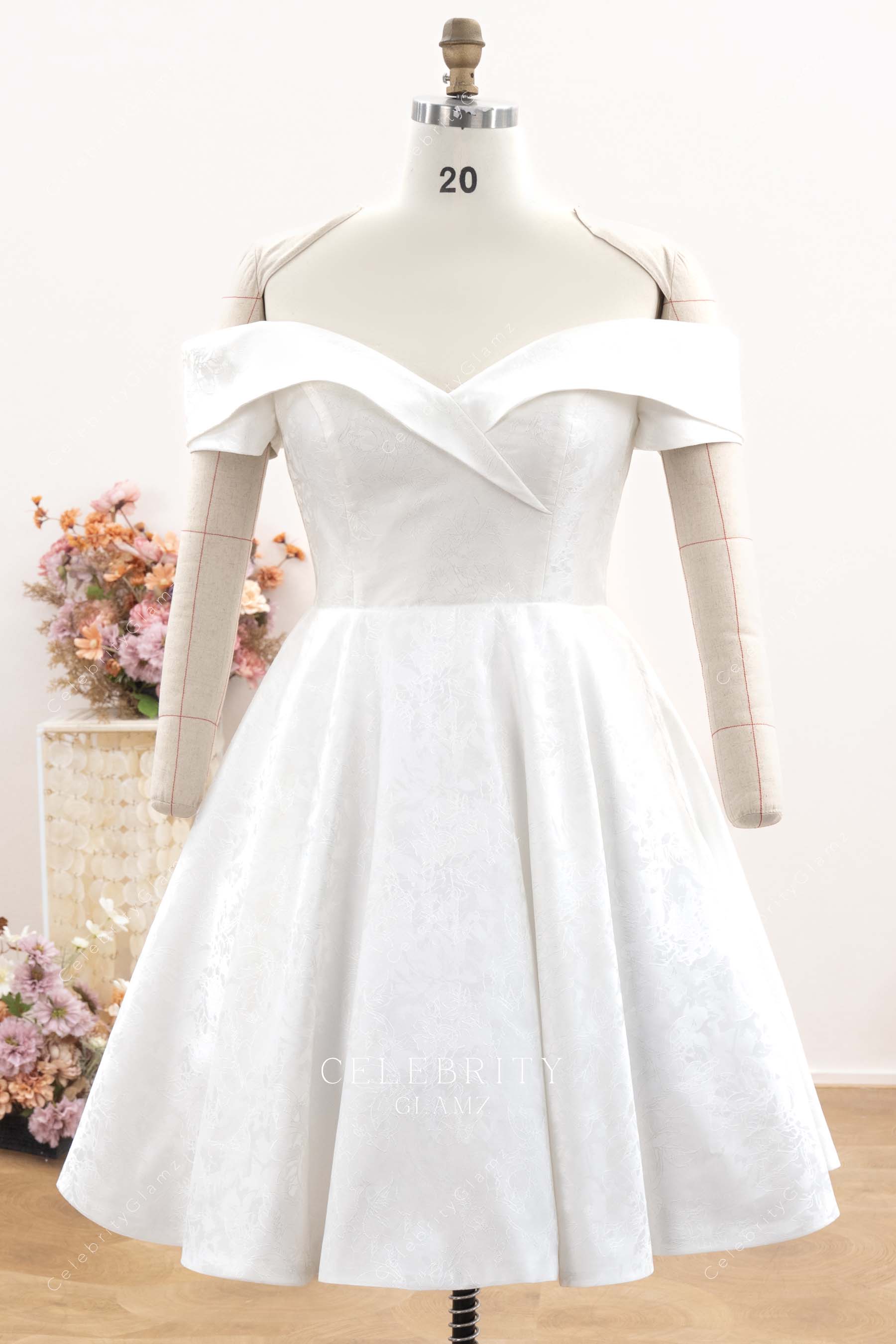 jacquard a line tea length bridal dress