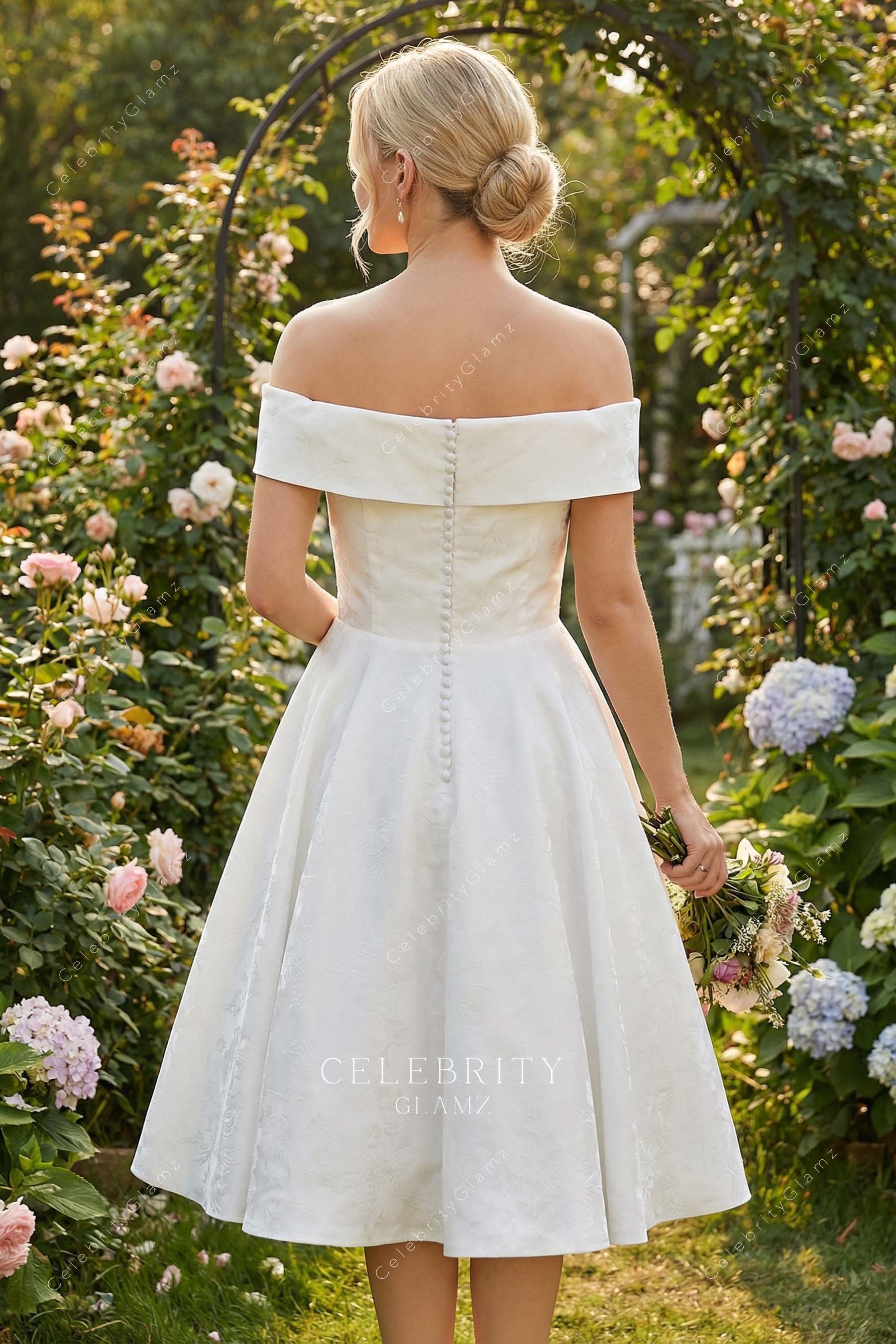 Jacquard drop sleeves a line bridal dress