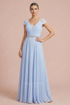 Lavender chiffon plunging neck a line formal dress