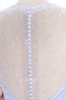 Lavender illusion buttoned back formal dress