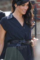 Meghan Markle black belt midi prom dress Harry's friend's wedding 