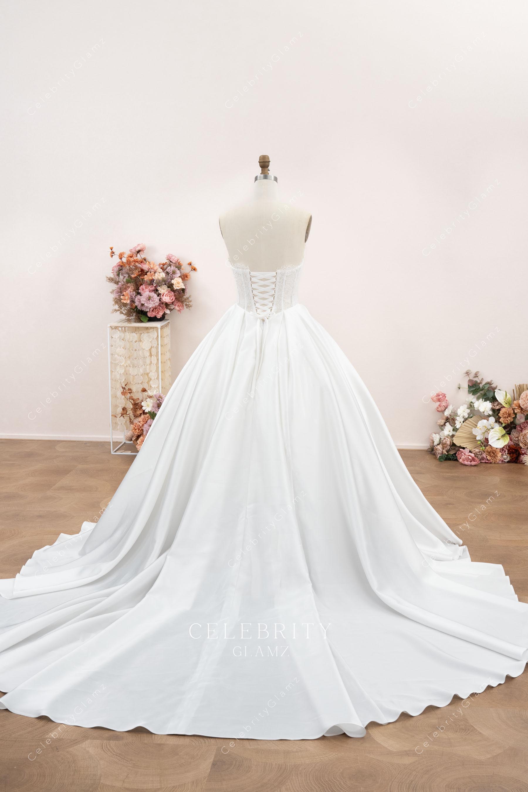 Mikado Aline chapel train bridal dress
