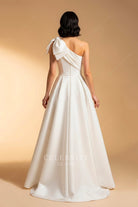 Mikado Asymmetrical neckline a line wedding dress