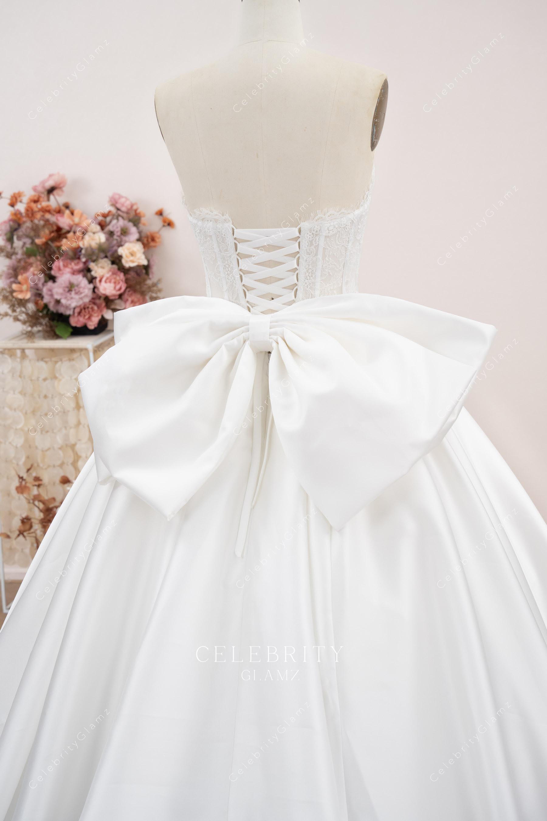 Mikado big bowknot Aline bridal dress