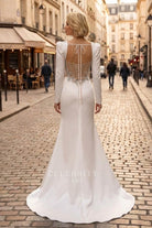 modern satin fit flare wedding dress
