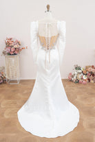 modern satin sweep train wedding dress