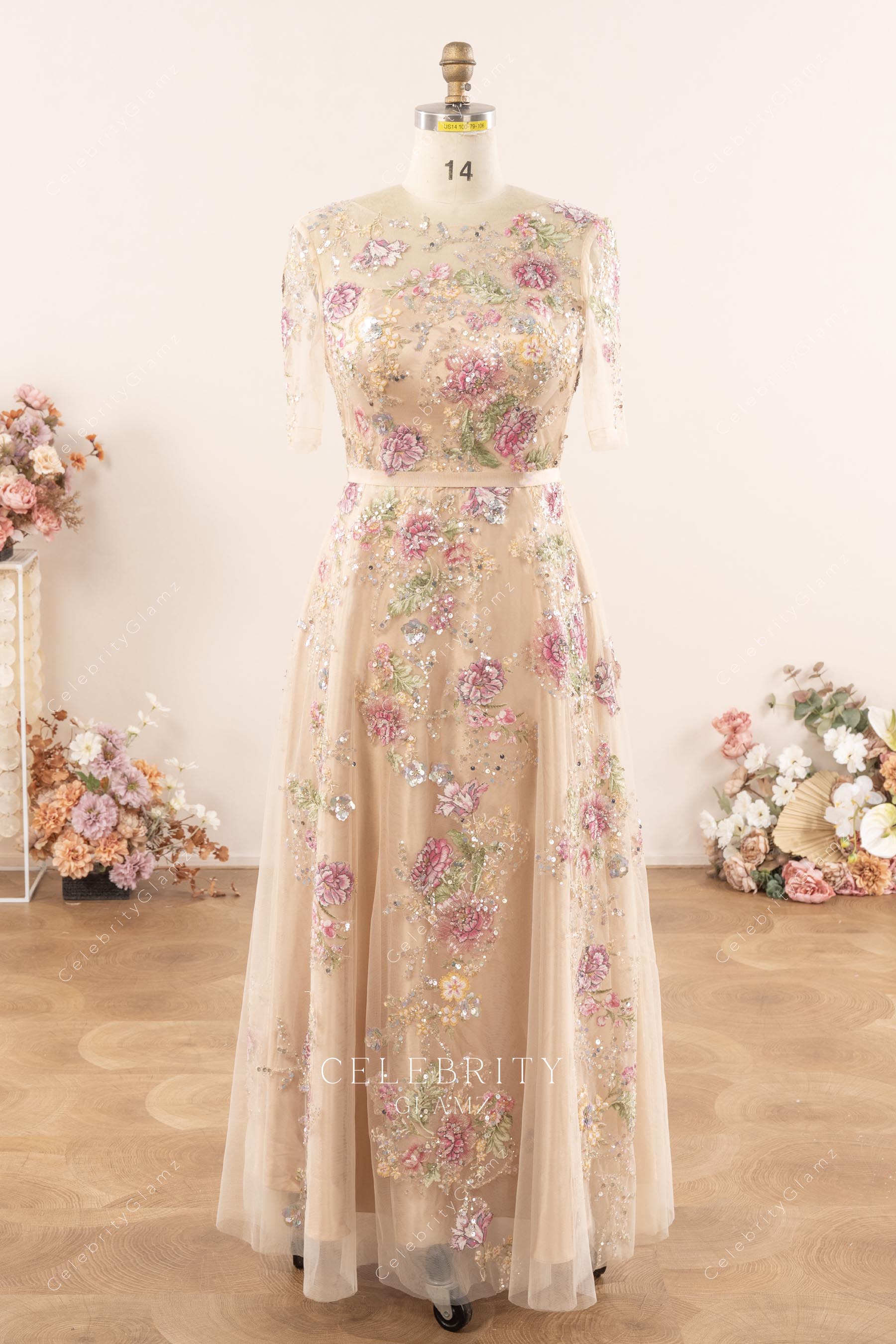 Multi colored sequin mother of bride dress