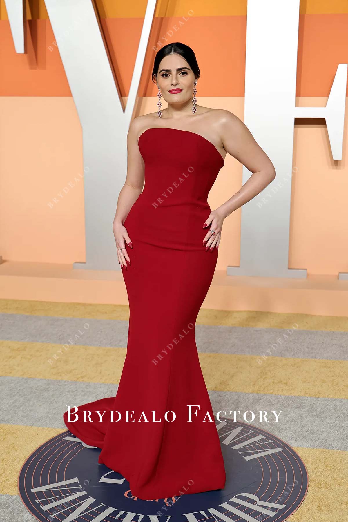 Nava Mau red 2025 court train Vanity fair party dress