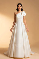 One shoulder Mikado a line wedding dress