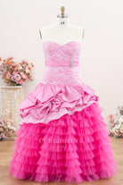 pink strapless layered tulle Quinceanera tulle