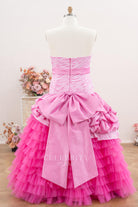pink strapless open back Quinceanera gown 