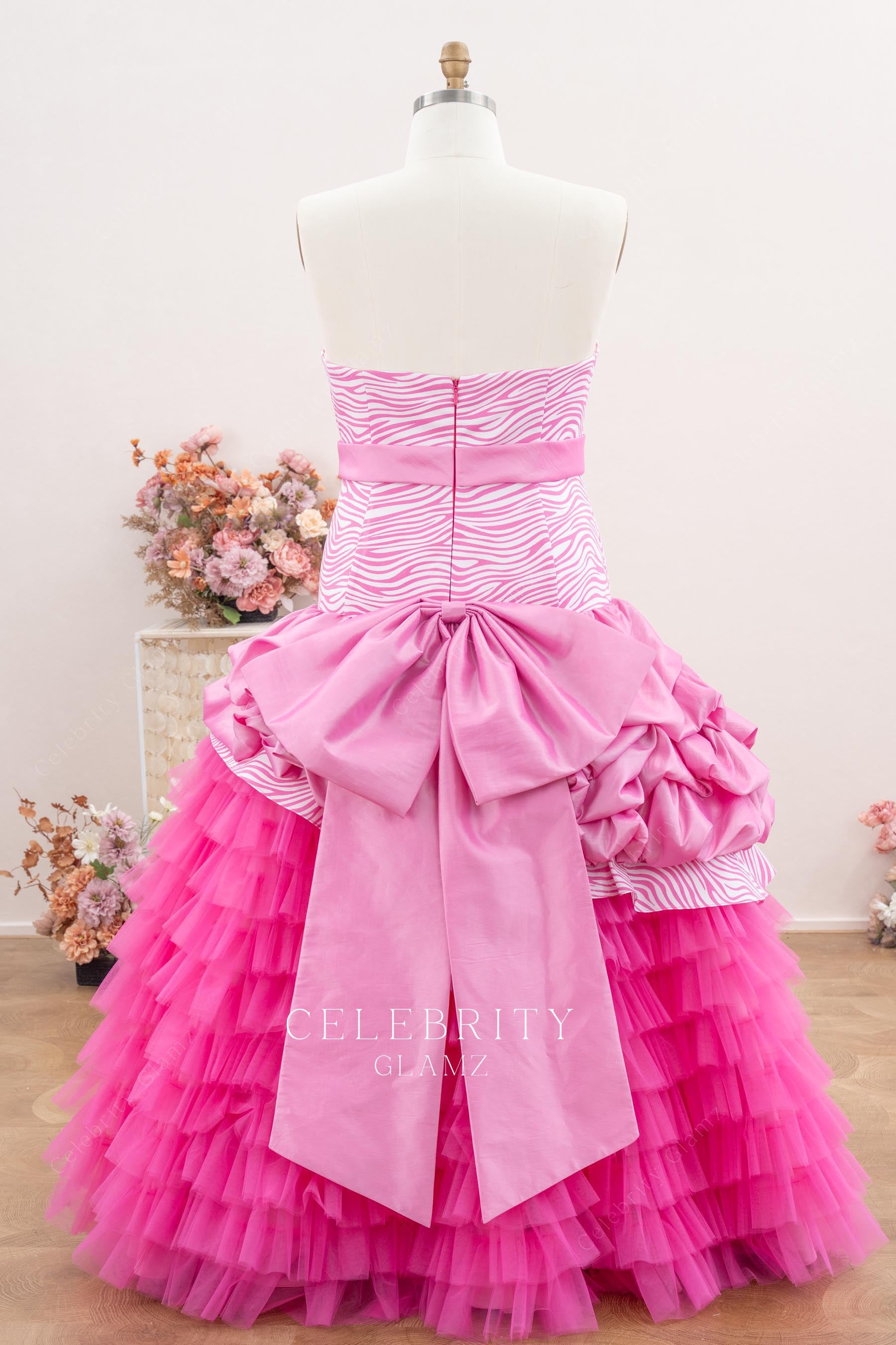 pink strapless open back Quinceanera gown 