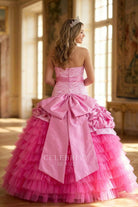 pink ruched taffeta Quinceanera gown