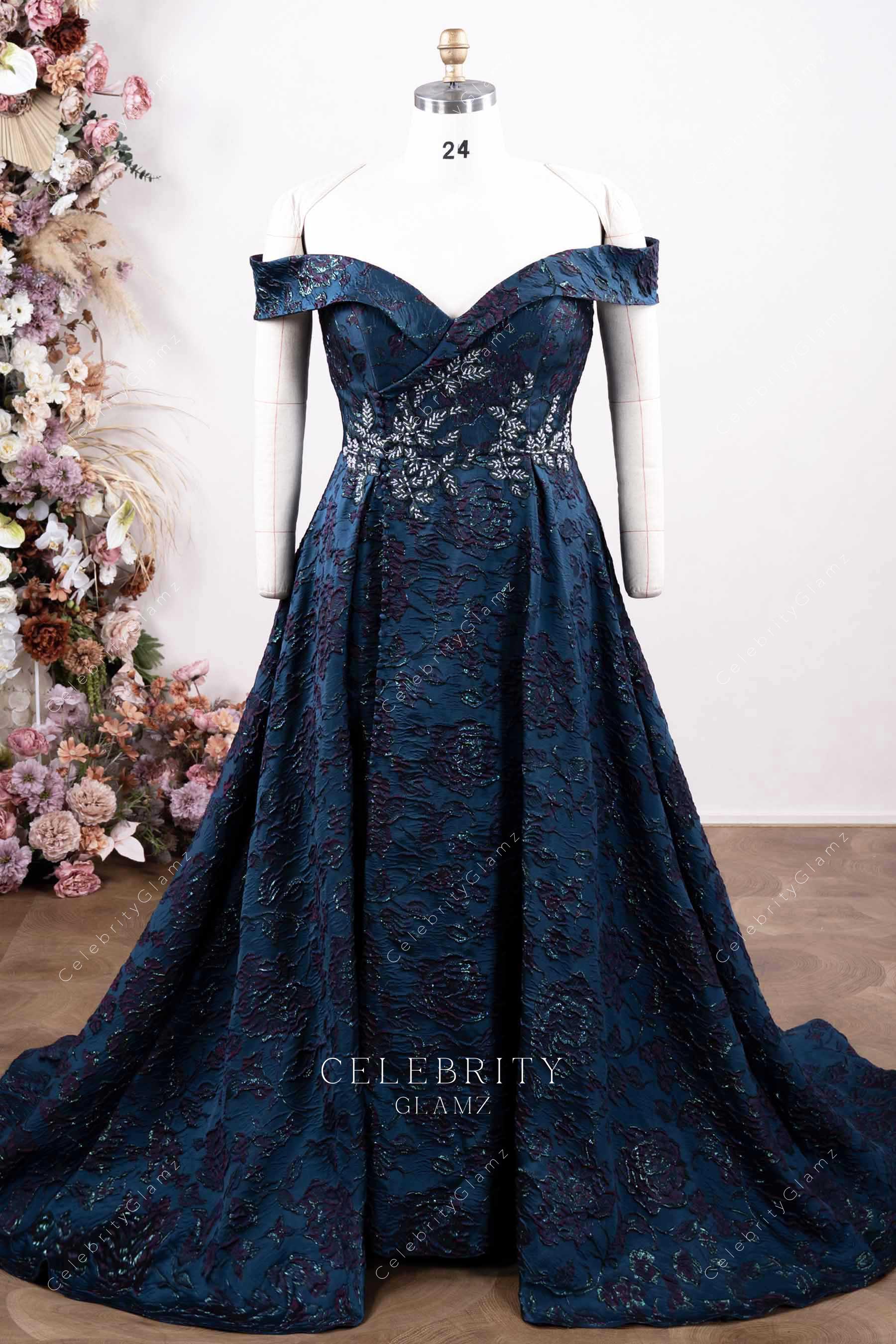 Plus size off shoulder prom dress