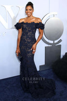 Renée Elise Goldsberry dark navy lace formal dress 2024 Tony awards