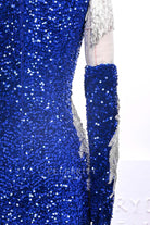 royal blue sequin glove prom dress