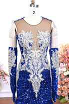 royal blue sequin tassels prom dress