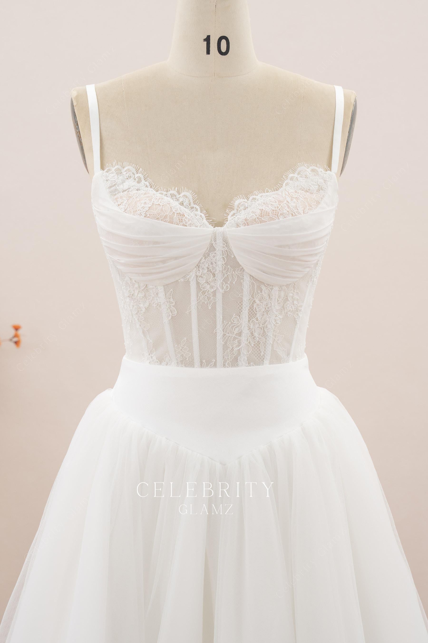 scalloped lace sweetheart neck wedding dress