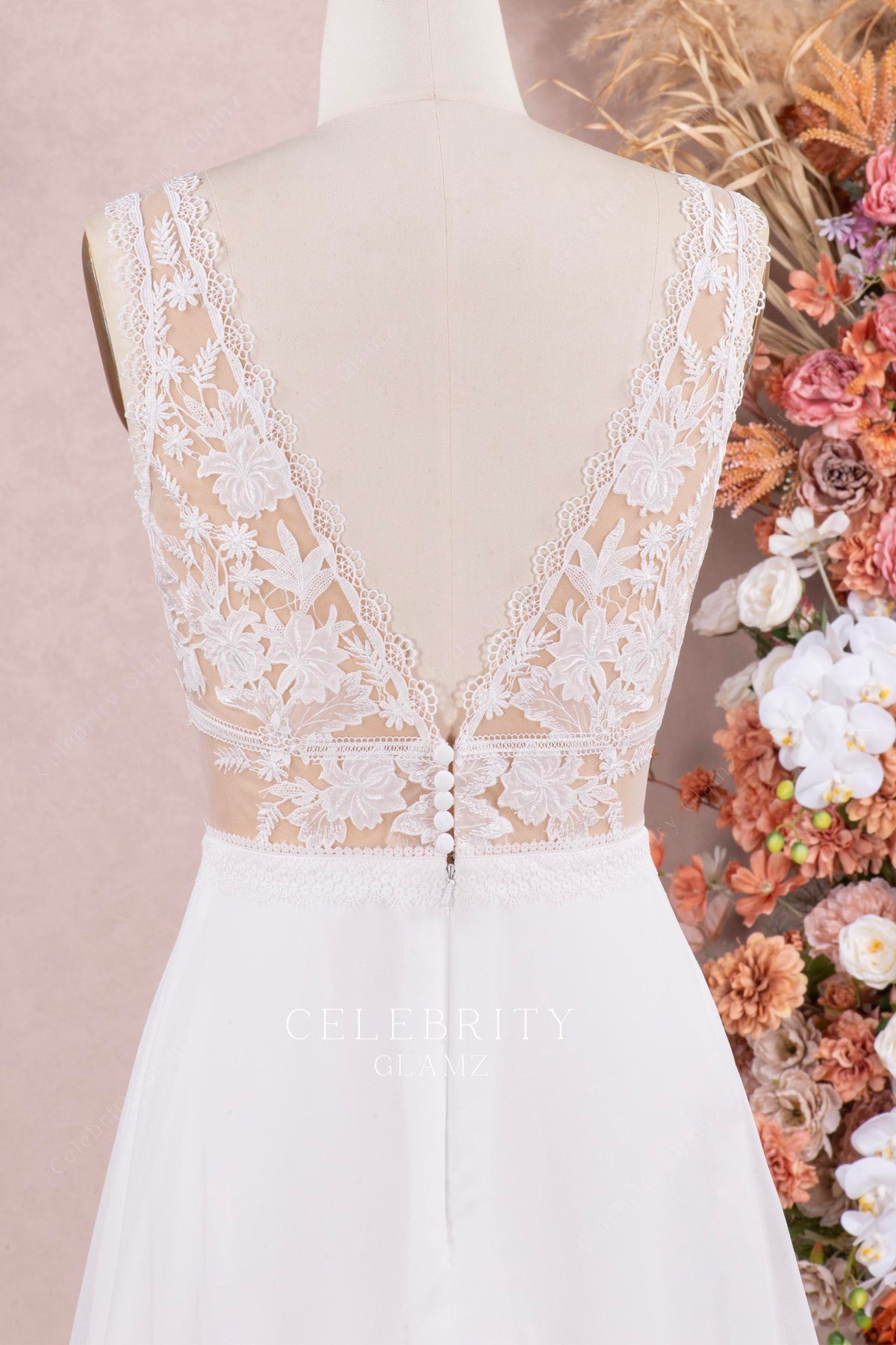 v back boho lace wedding dress
