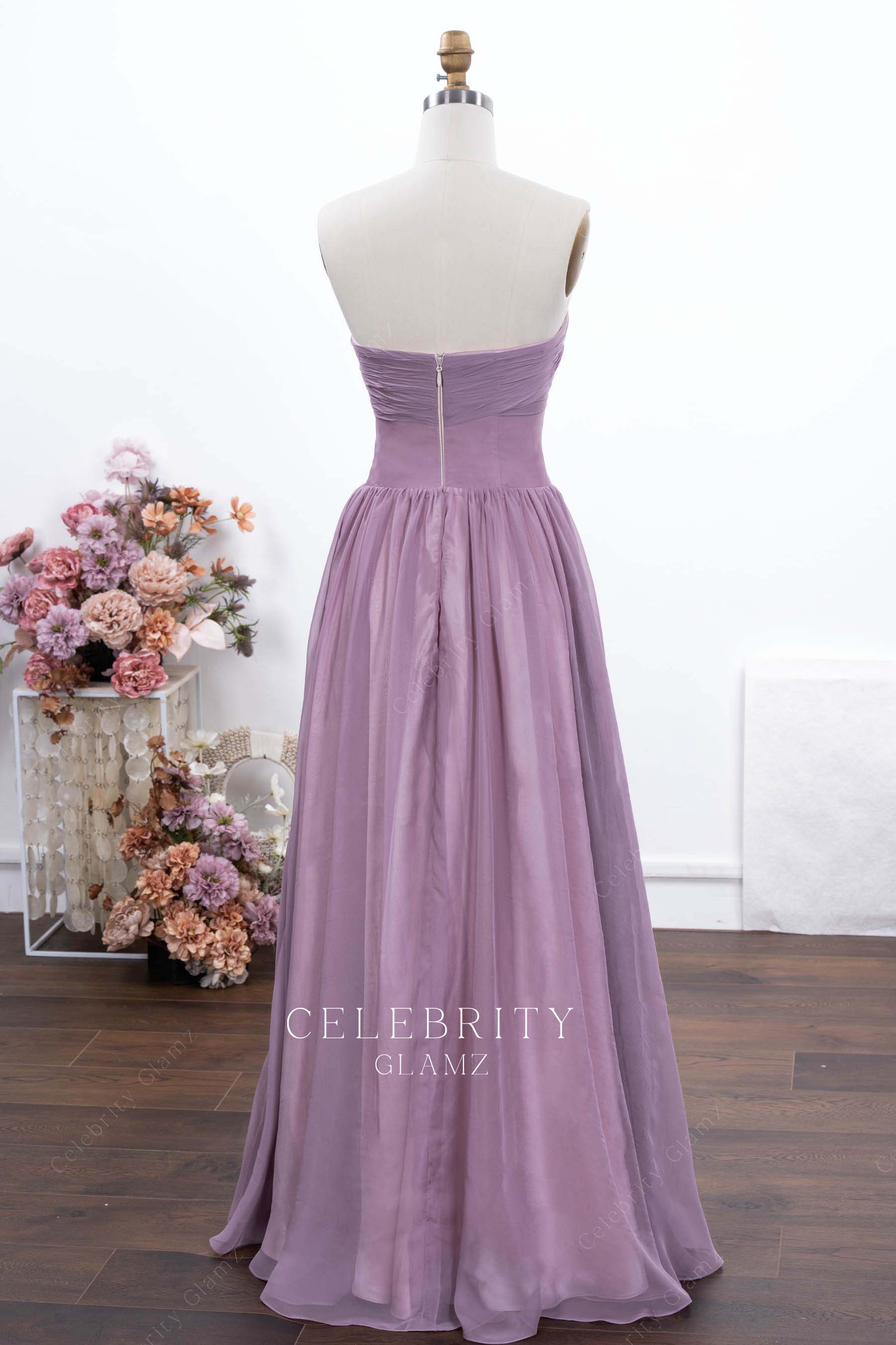 wisteria chiffon open back formal dress 