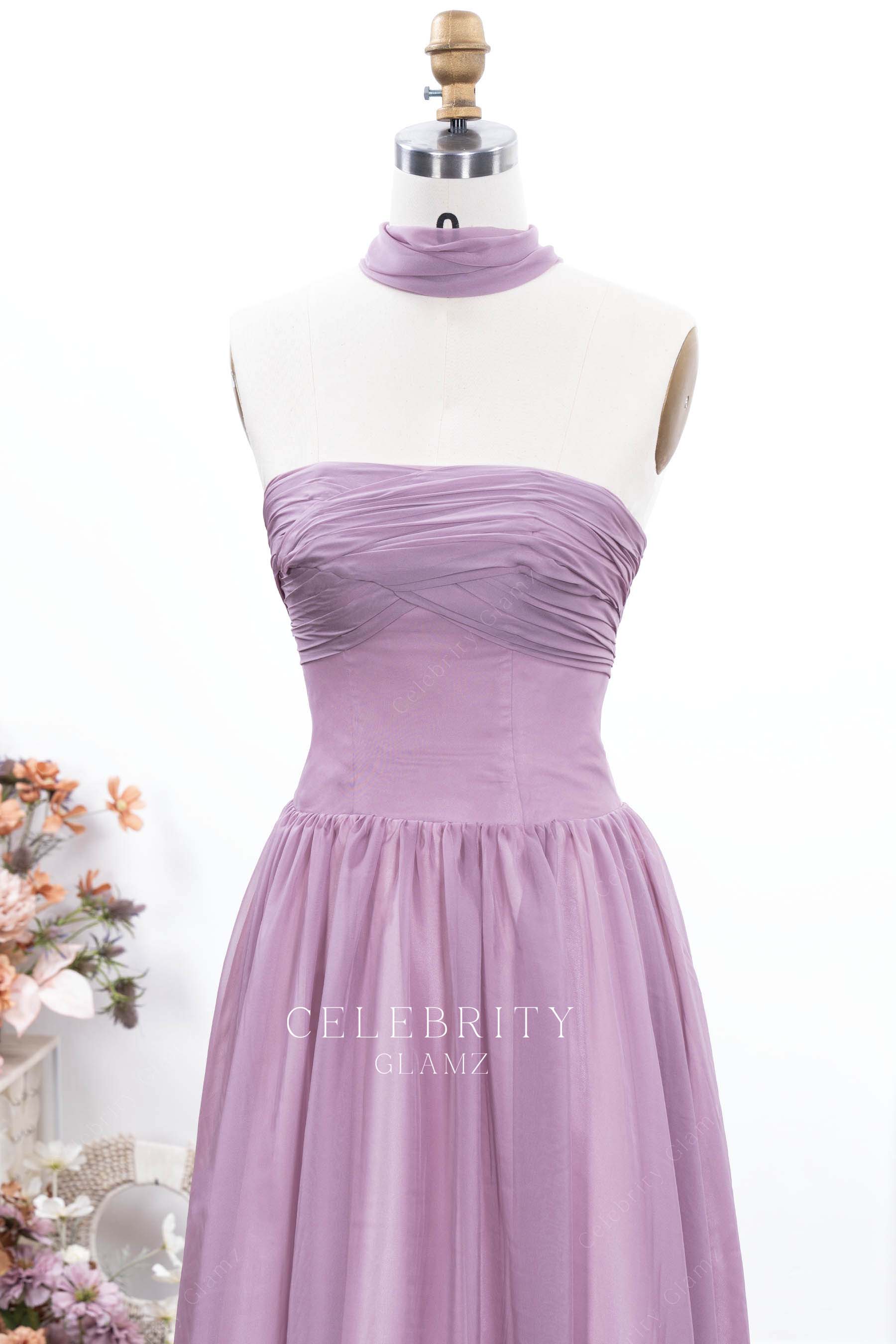 wisteria pleated neckline formal dress 