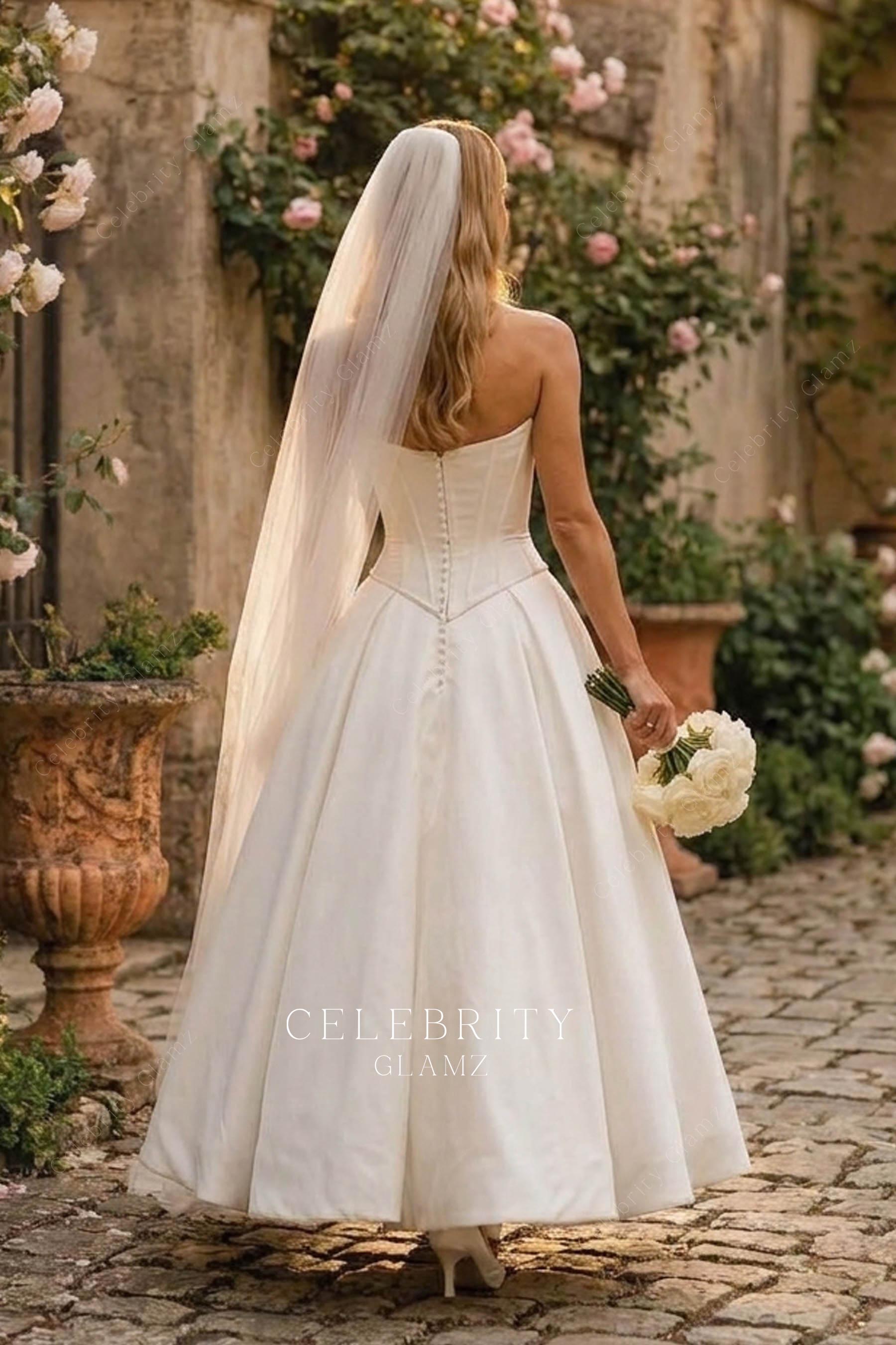 a line ankle length Mikado wedding dress