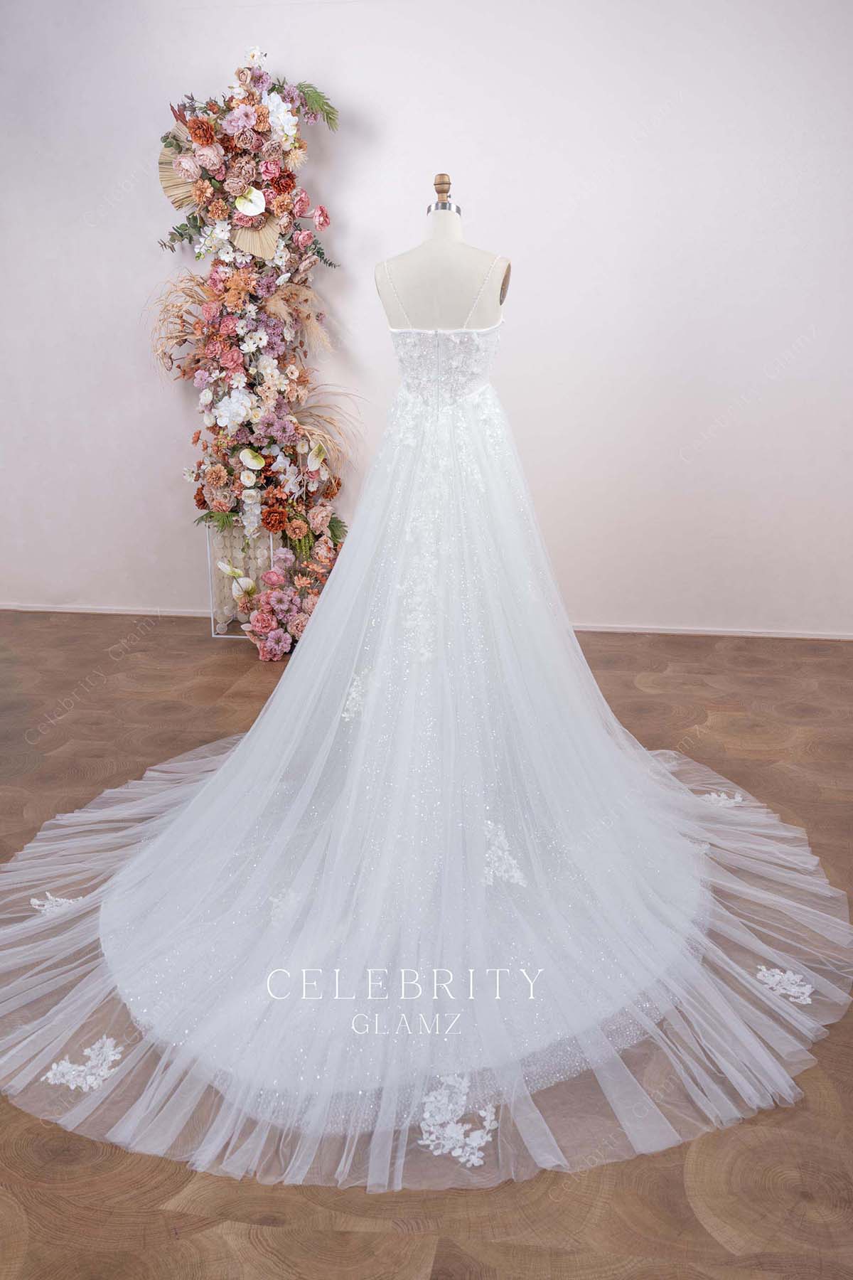 a line chapel train wedding dress