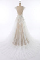 a line illusion chapel train wedding dress