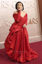 Adriana Paz red off shoulder 2025 Oscars red carpet dress