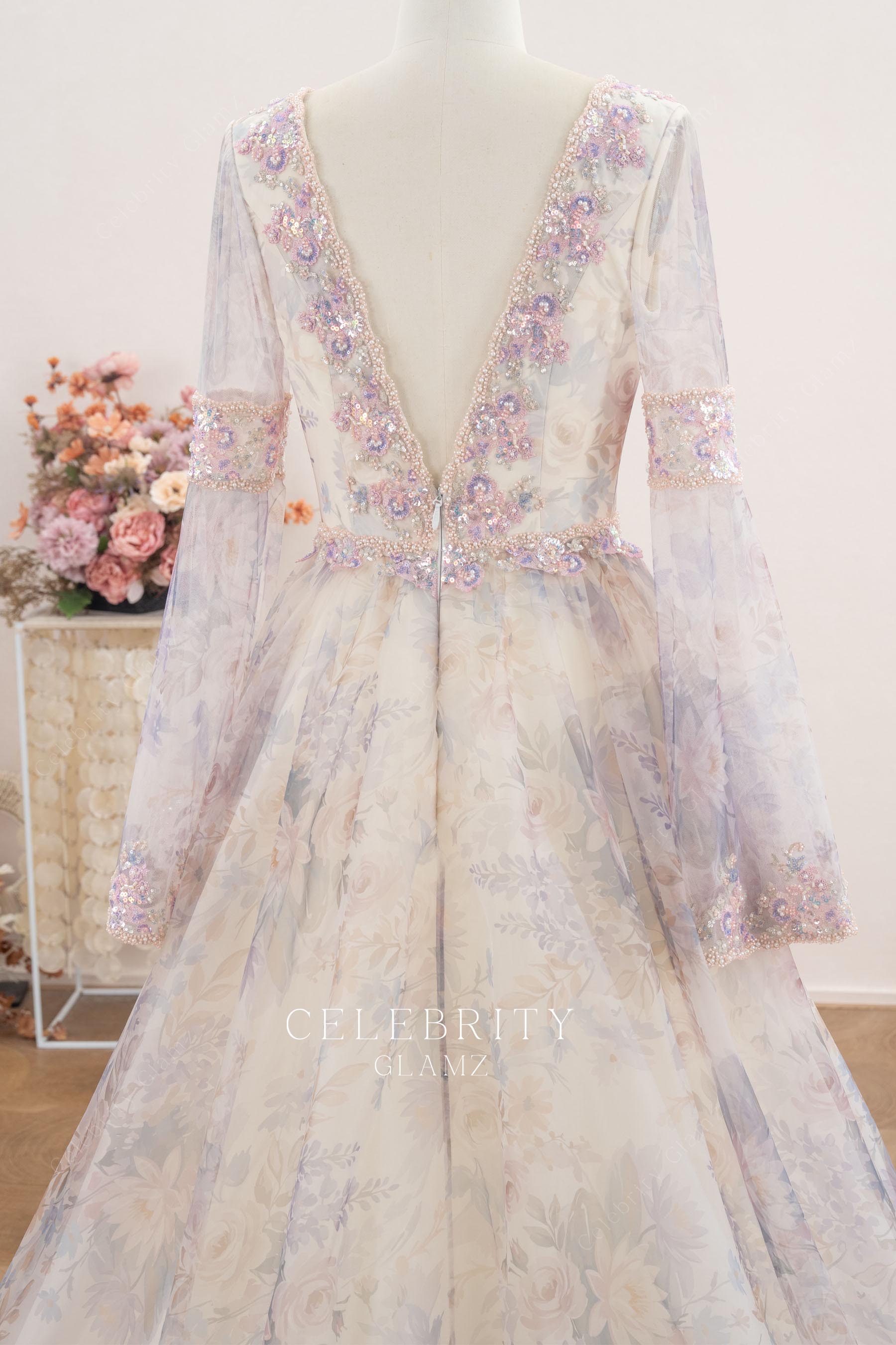 alluring deep v back bridal dress